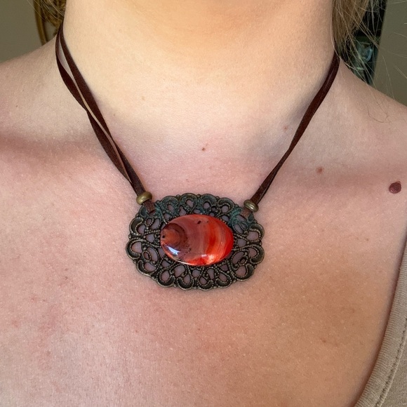 Boho Brass Stone Necklace - Picture 2 of 6